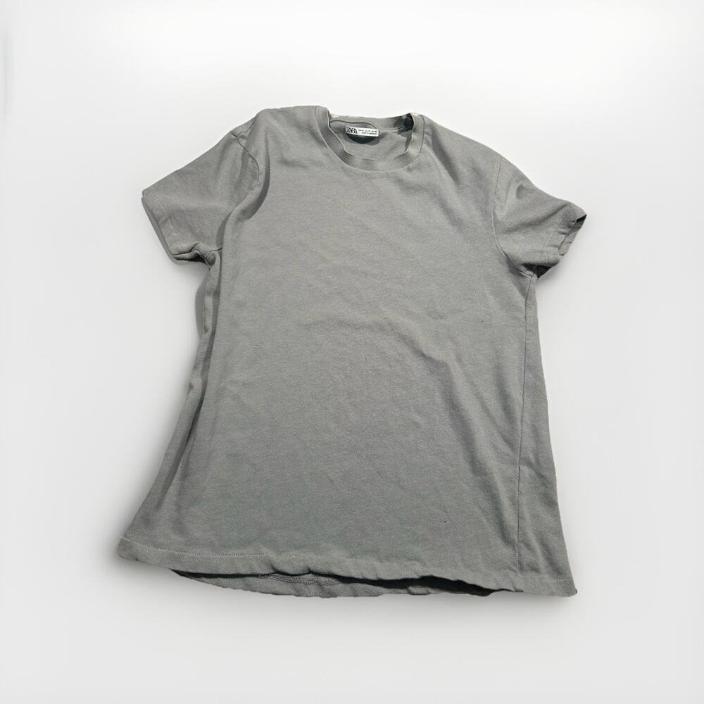ZARA Ribbed Round Neck Short Sleeve Grey Pullover T-Shirt Women's Size Medium